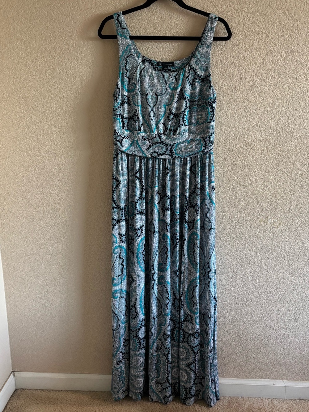 INC International Concepts Teal and Black Aztec Maxi Dress
